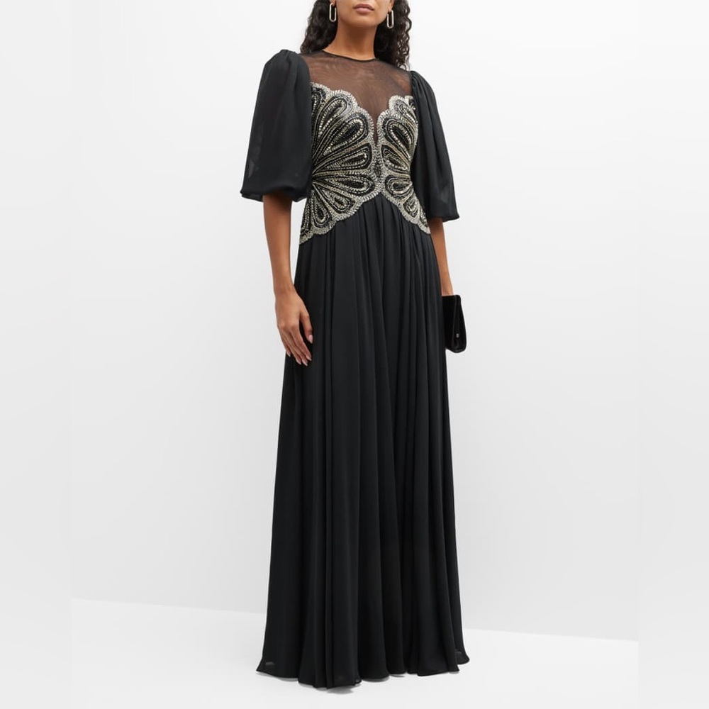 Basix
Beaded Puff-Sleeve A-Line Gown 12